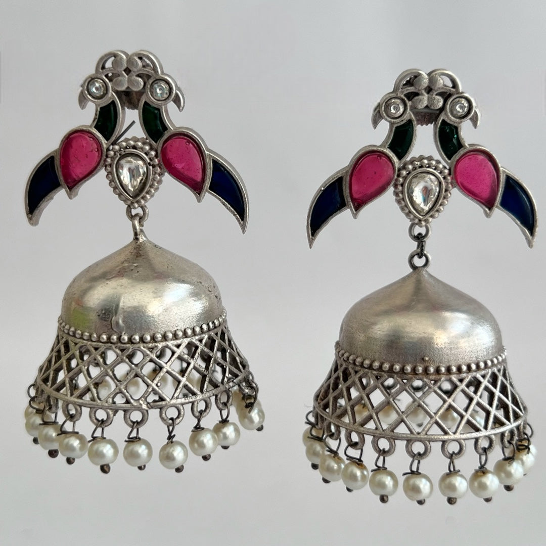 PAON SILVER LOOK ALIKE SEMI HANDMADE JHUMKA ER517