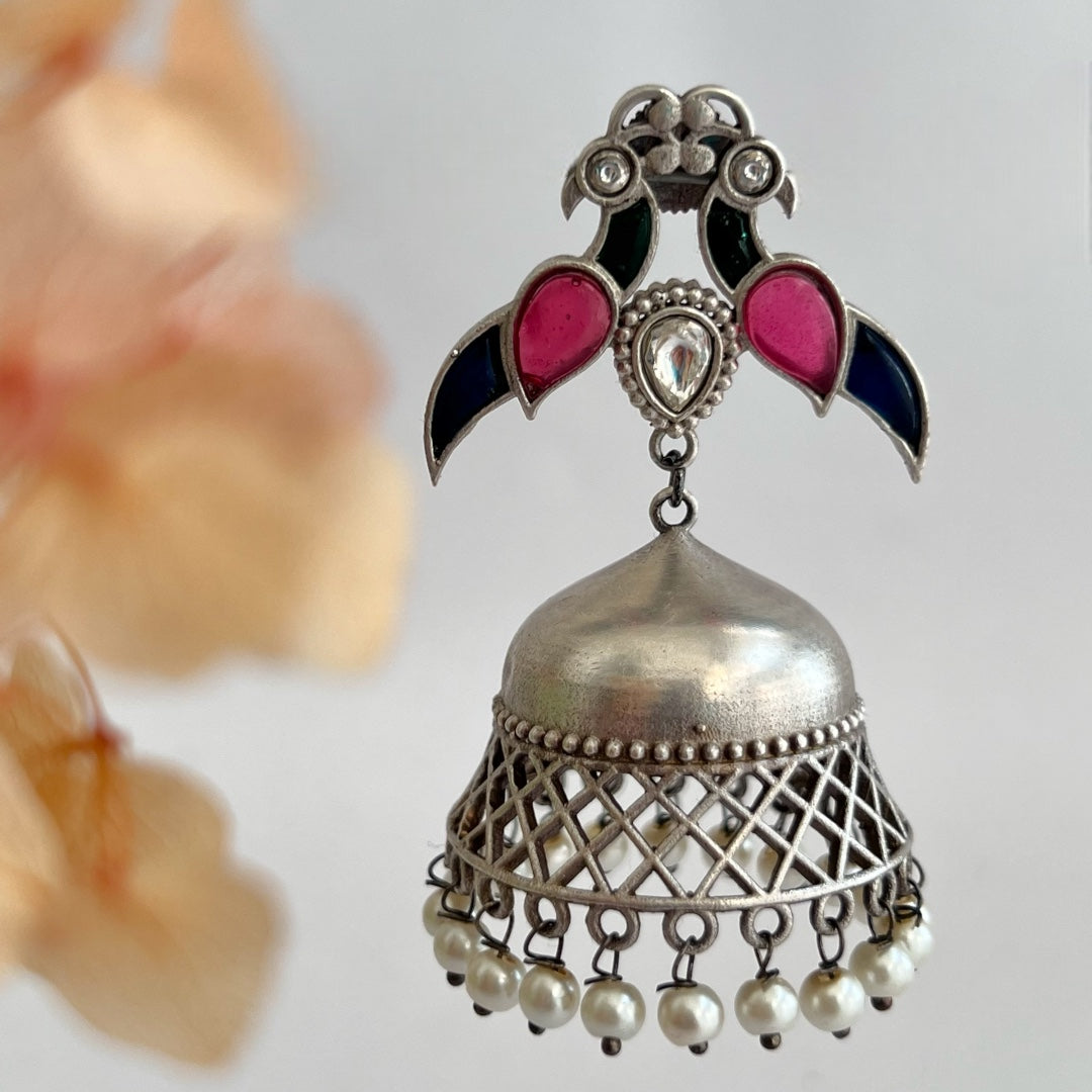 PAON SILVER LOOK ALIKE SEMI HANDMADE JHUMKA ER517