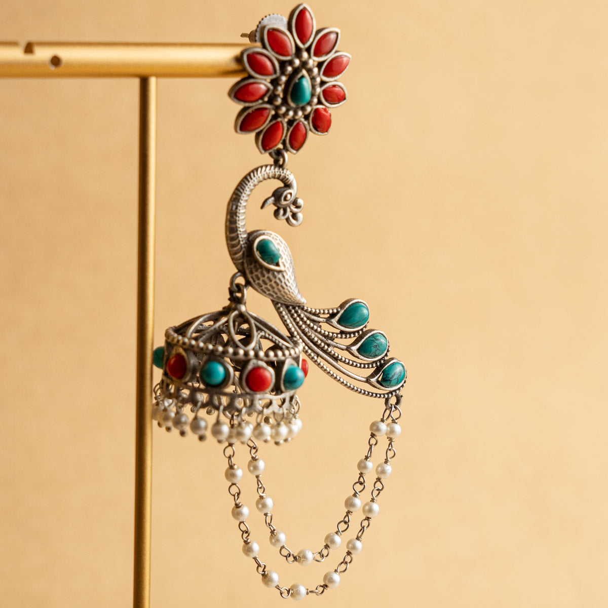 SINAMIKA FAUX SILVER RAW AND RASTIC SEMI HANDMADE JHUMKAS EARRINGS ER666