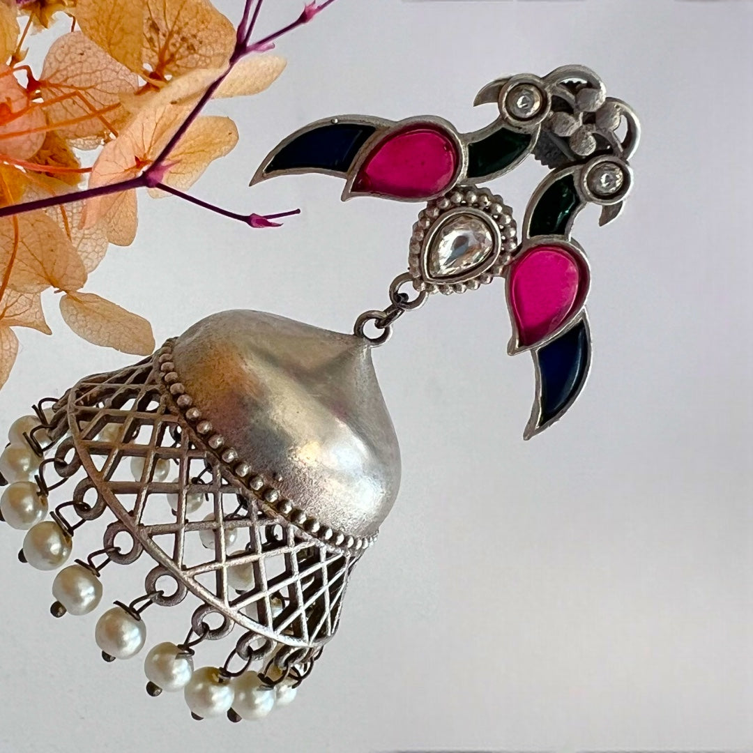 PAON SILVER LOOK ALIKE SEMI HANDMADE JHUMKA ER517