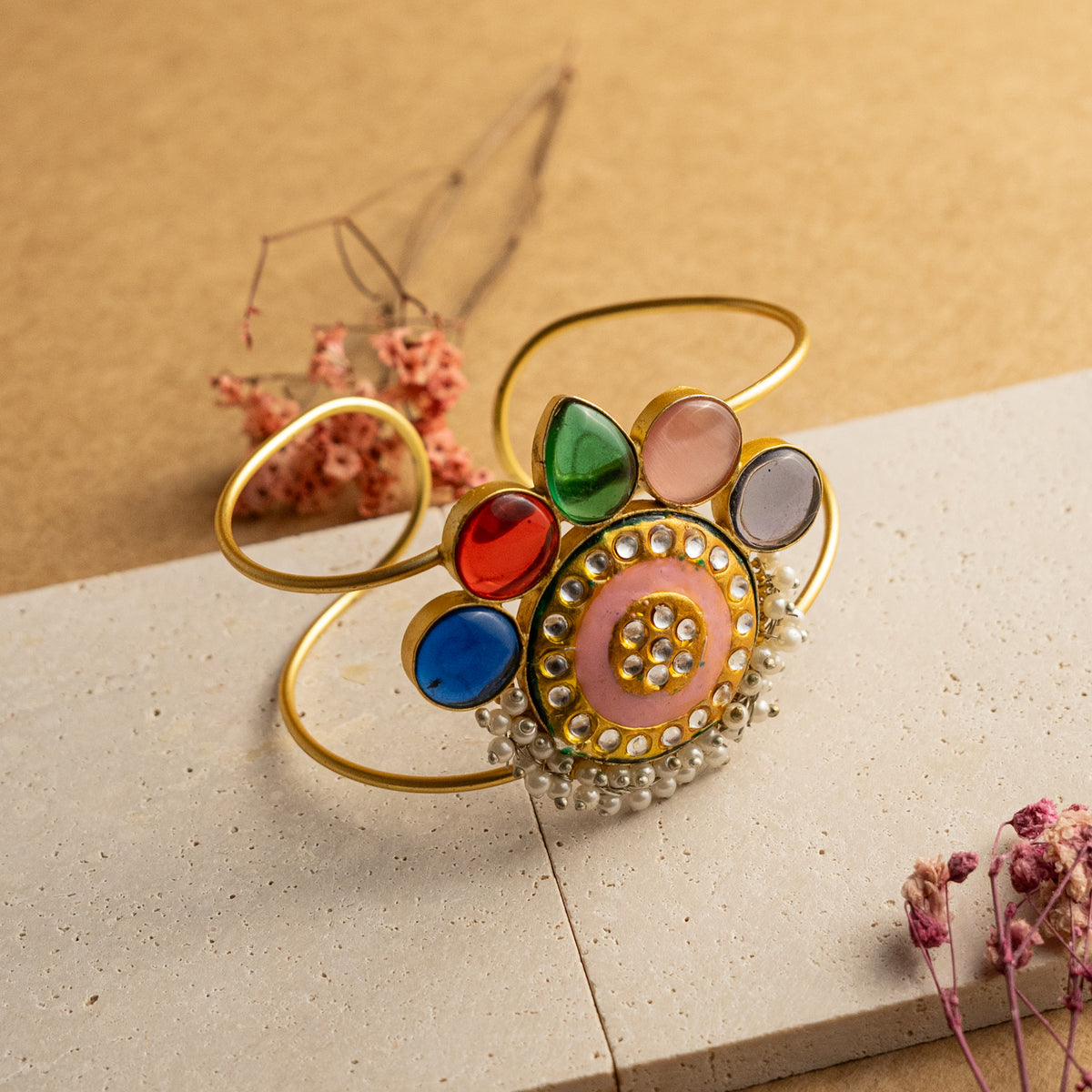 RITU LAC AND MONALISA HAND HAMMERED AND HANDMADE GOLD TONED CLASSIC STONE BRACELETS BR50