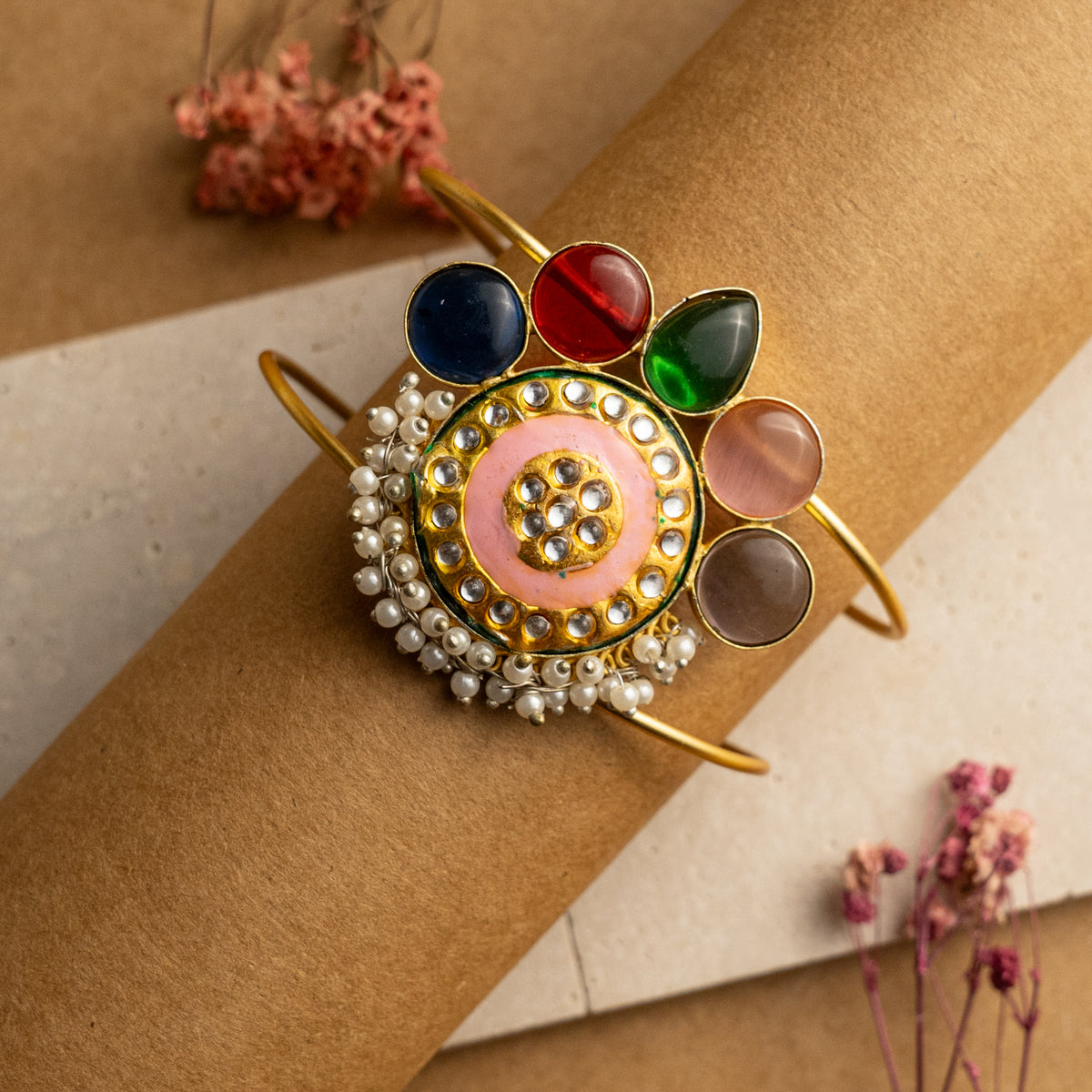 RITU LAC AND MONALISA HAND HAMMERED AND HANDMADE GOLD TONED CLASSIC STONE BRACELETS BR50