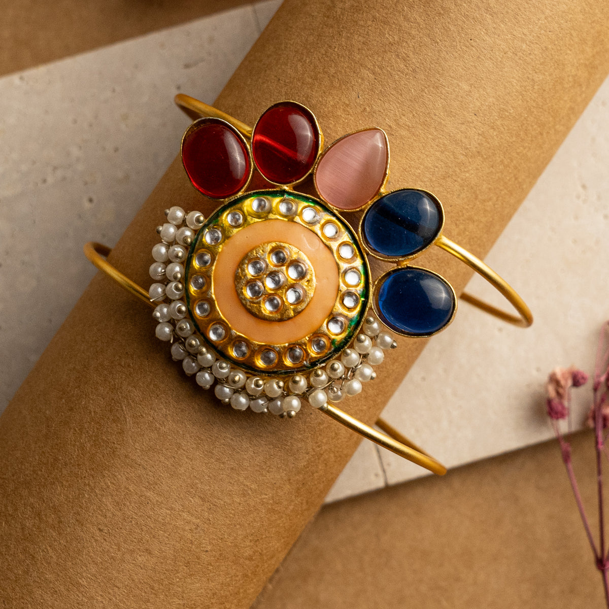 RITU LAC AND MONALISA HAND HAMMERED AND HANDMADE GOLD TONED CLASSIC STONE BRACELETS BR50