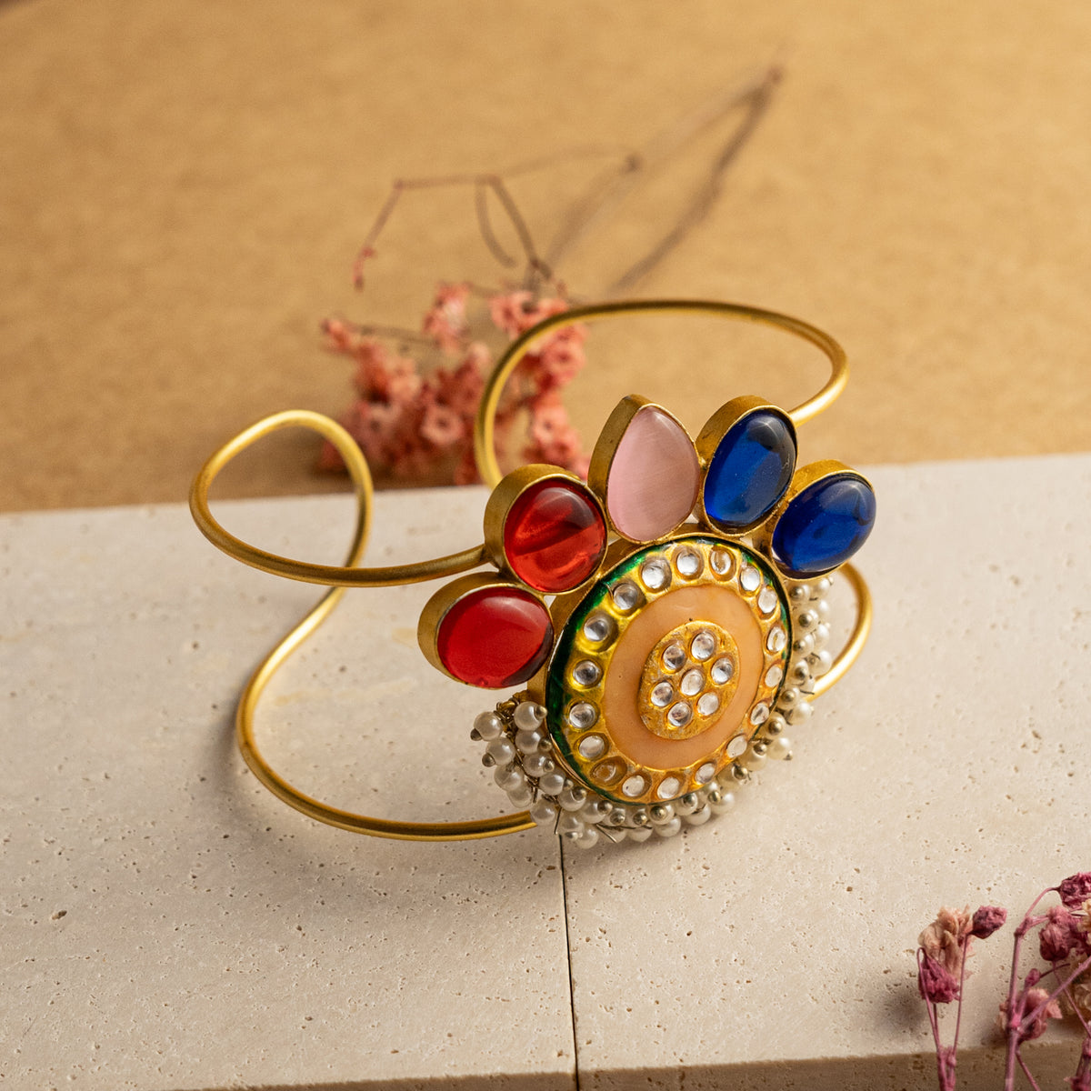 RITU LAC AND MONALISA HAND HAMMERED AND HANDMADE GOLD TONED CLASSIC STONE BRACELETS BR50