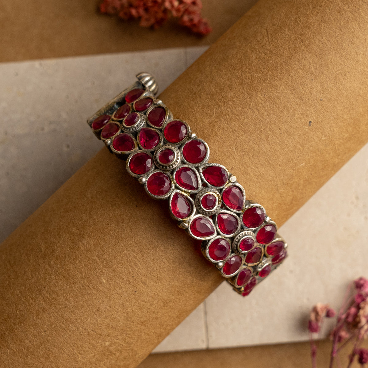 ANIKA RUBY SEMI HANDMADE SILVER TONED FAUX SILVER CLASSIC BRACELET/BANGLES/KADA
 BR64