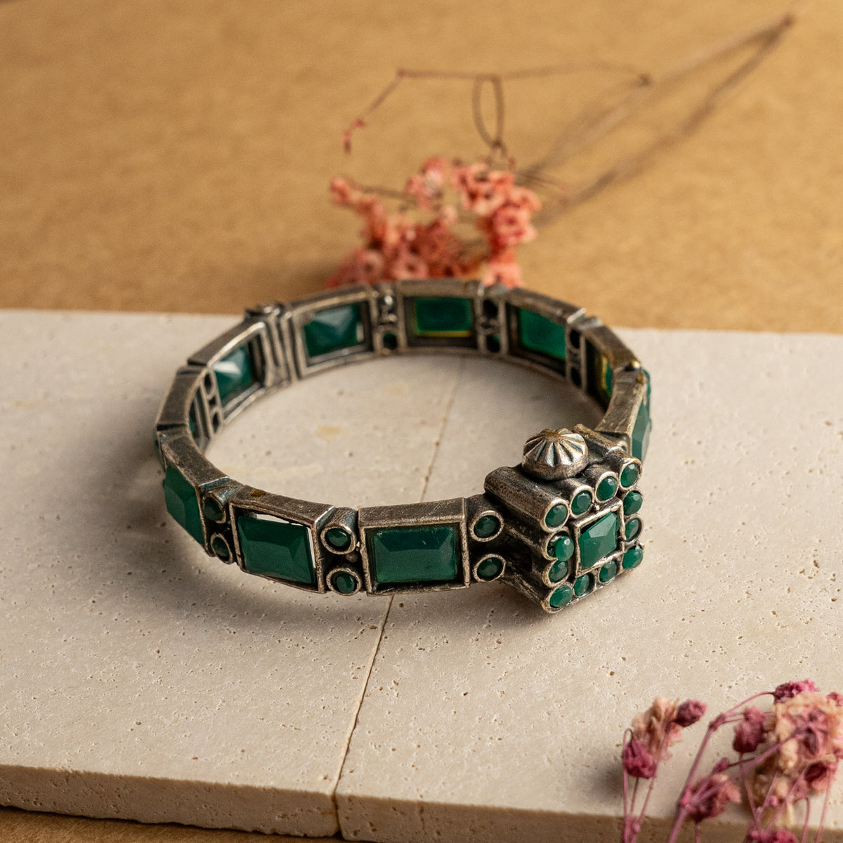 NIMISHA SEMI HANDMADE SILVER TONED FAUX SILVER CLASSIC BRACELET/BANGLES/KADA
 BR63