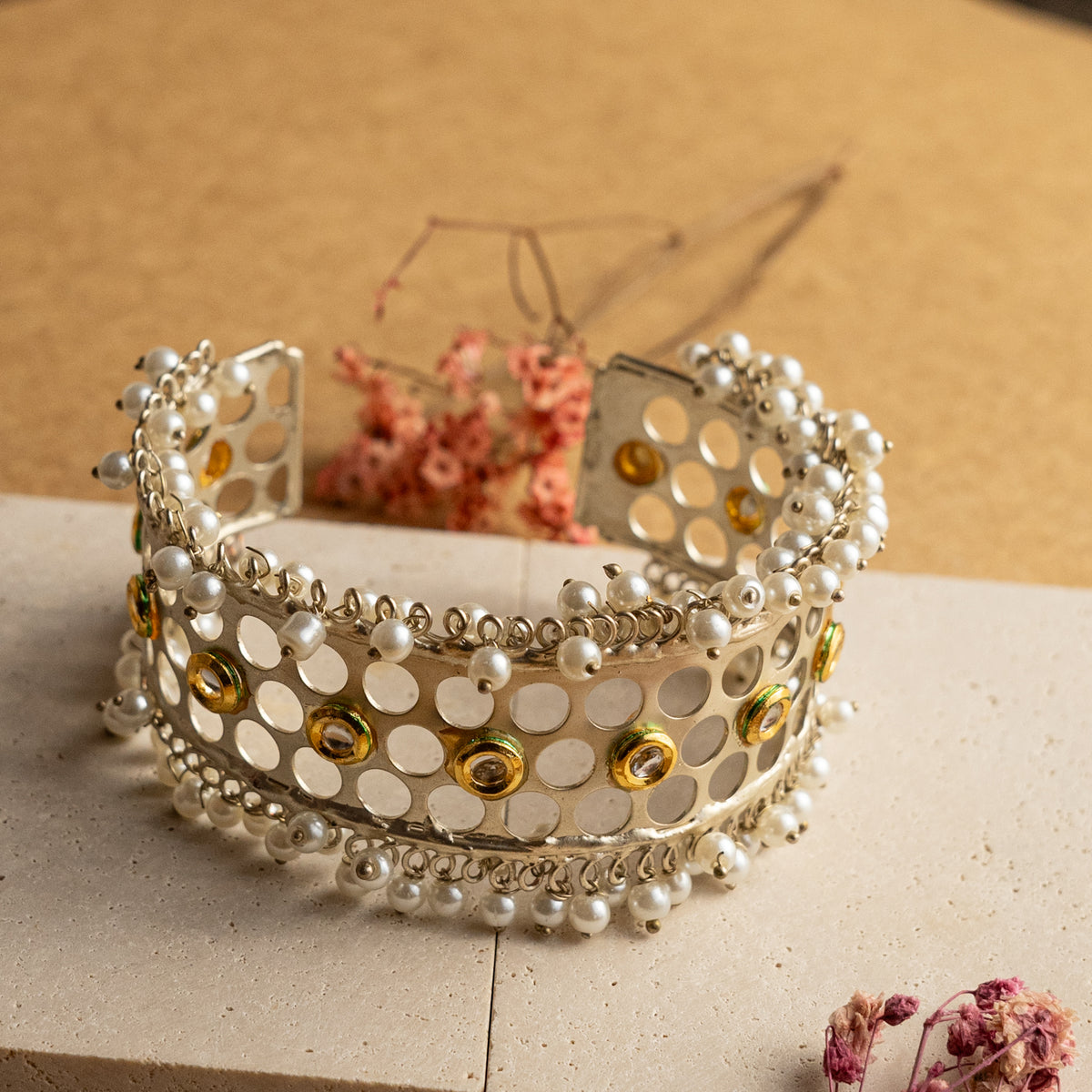 SURINA HAND HAMMERED AND HANDMADE DUSL TONED CLASSIC STONE BRACELETS BR59