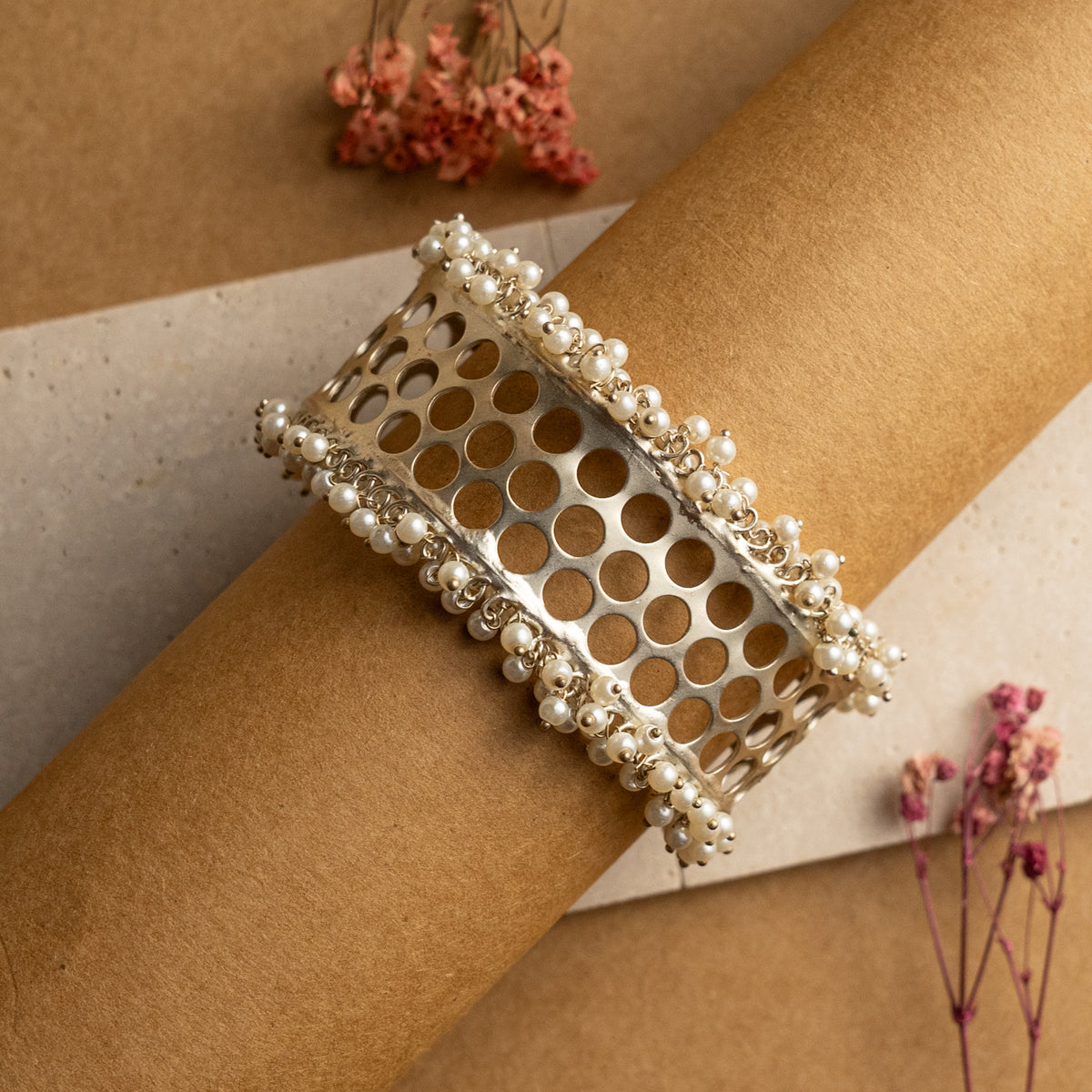 NIRALAYA HAND HAMMERED AND HANDMADE TONED CLASSIC STONE BRACELETS
 BR60