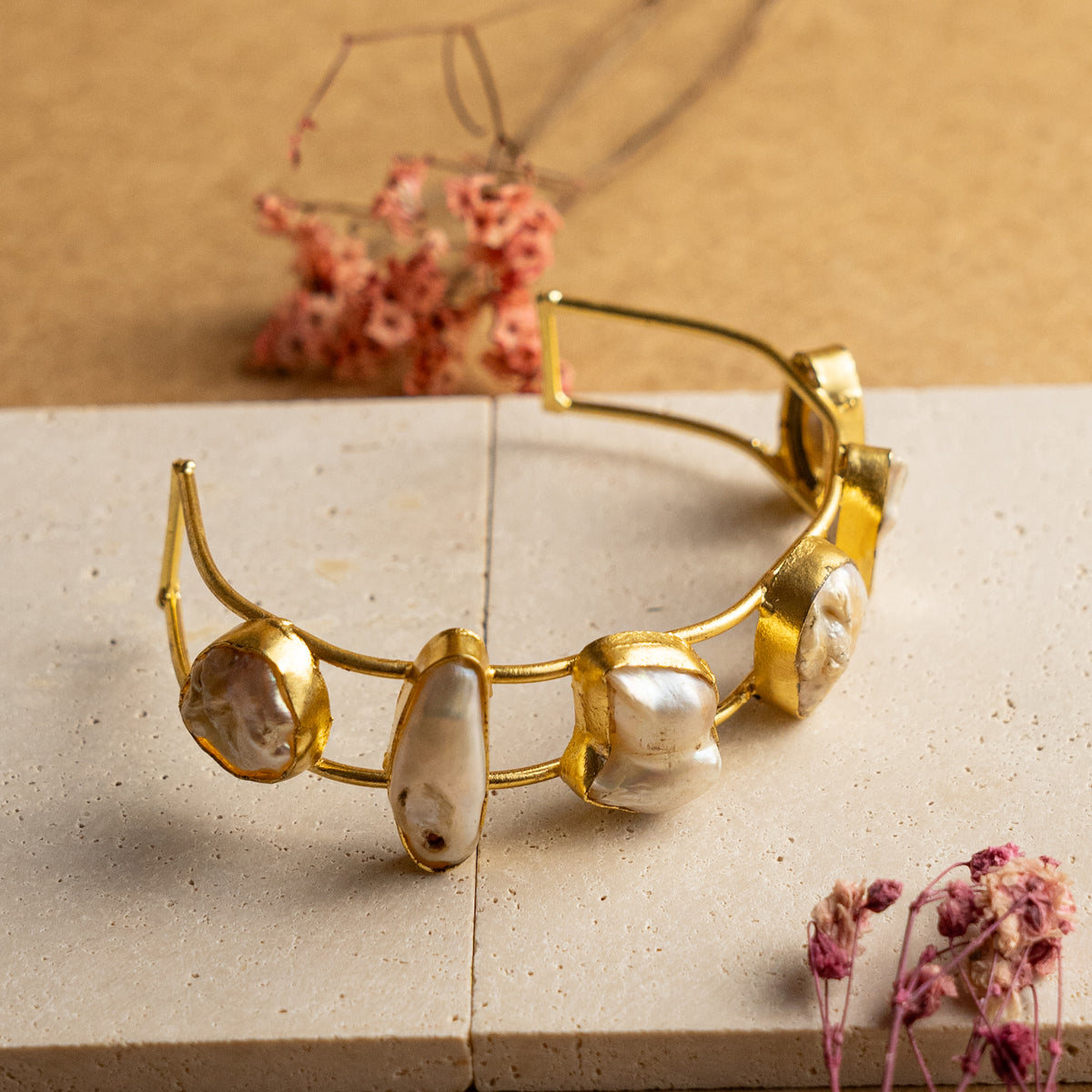 KETA  HAND HAMMERED AND HANDMADE GOLD TONED CLASSIC MOP BRACELETS BR36