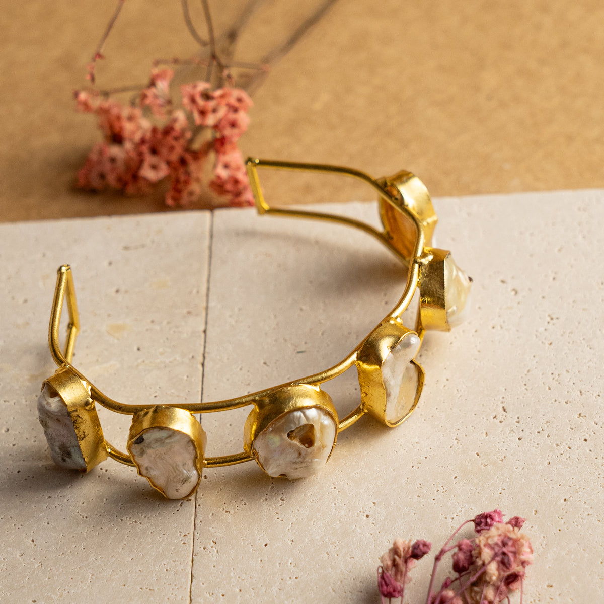 RIKA  HAND HAMMERED AND HANDMADE GOLD TONED CLASSIC MOP BRACELETS  BR37