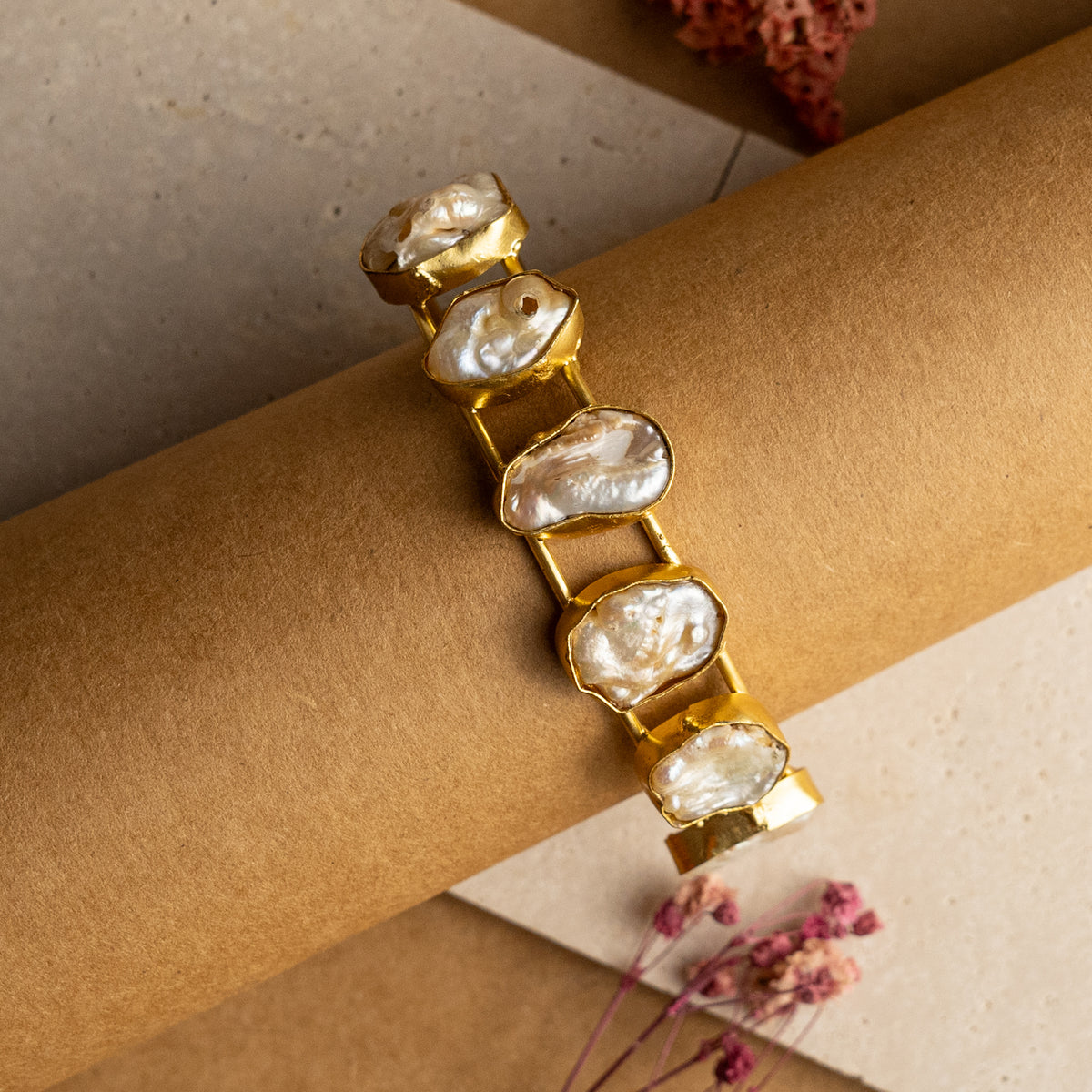 MINA  HAND HAMMERED AND HANDMADE GOLD TONED CLASSIC MOP BRACELETS BR35