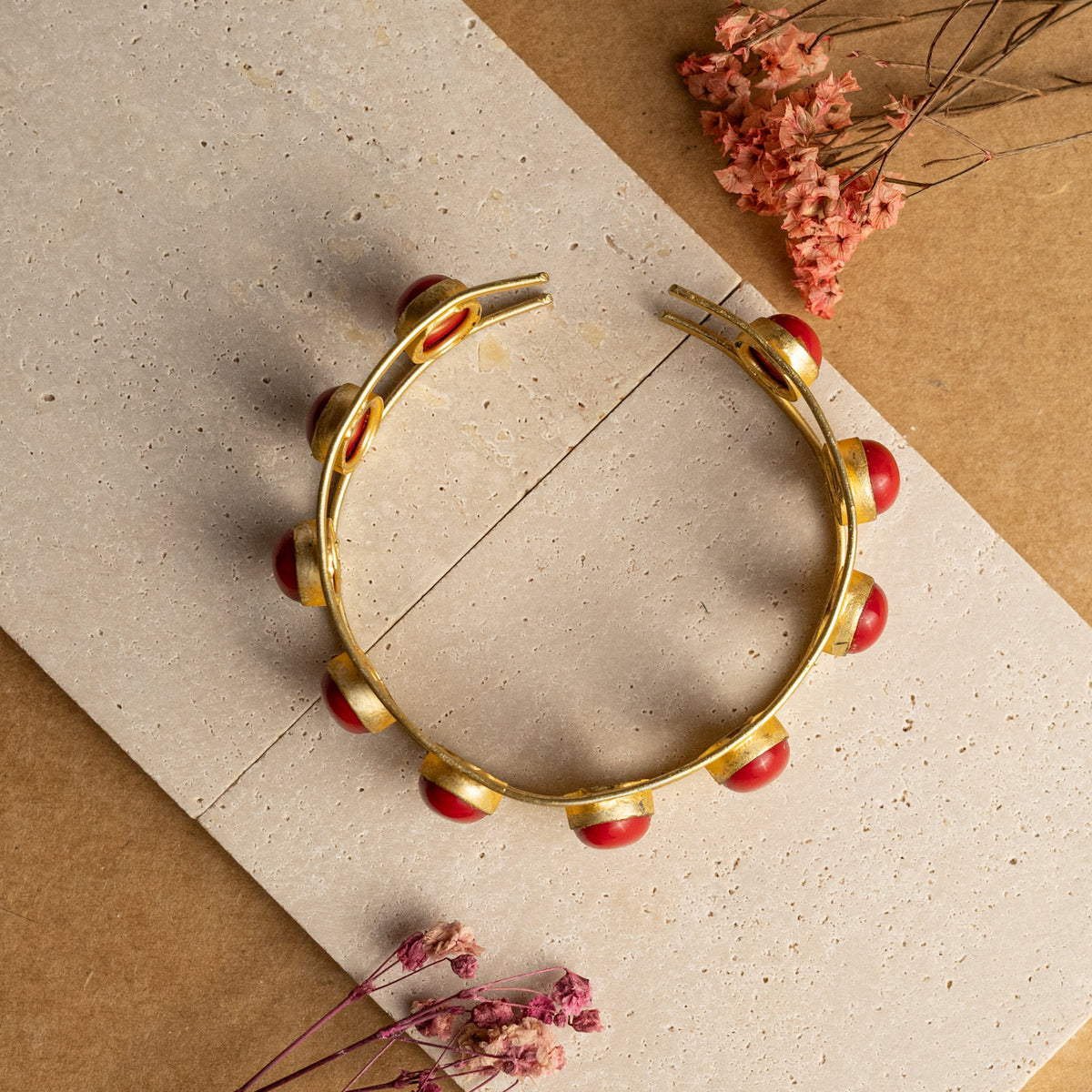 MIRUTHULA HAND HAMMERED AND HANDMADE CORAL GOLD TONED CLASSIC BRACELETS BR39