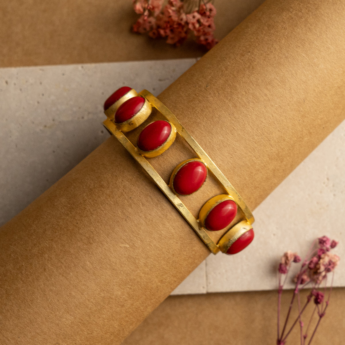 MIRUTHULA HAND HAMMERED AND HANDMADE CORAL GOLD TONED CLASSIC BRACELETS BR39