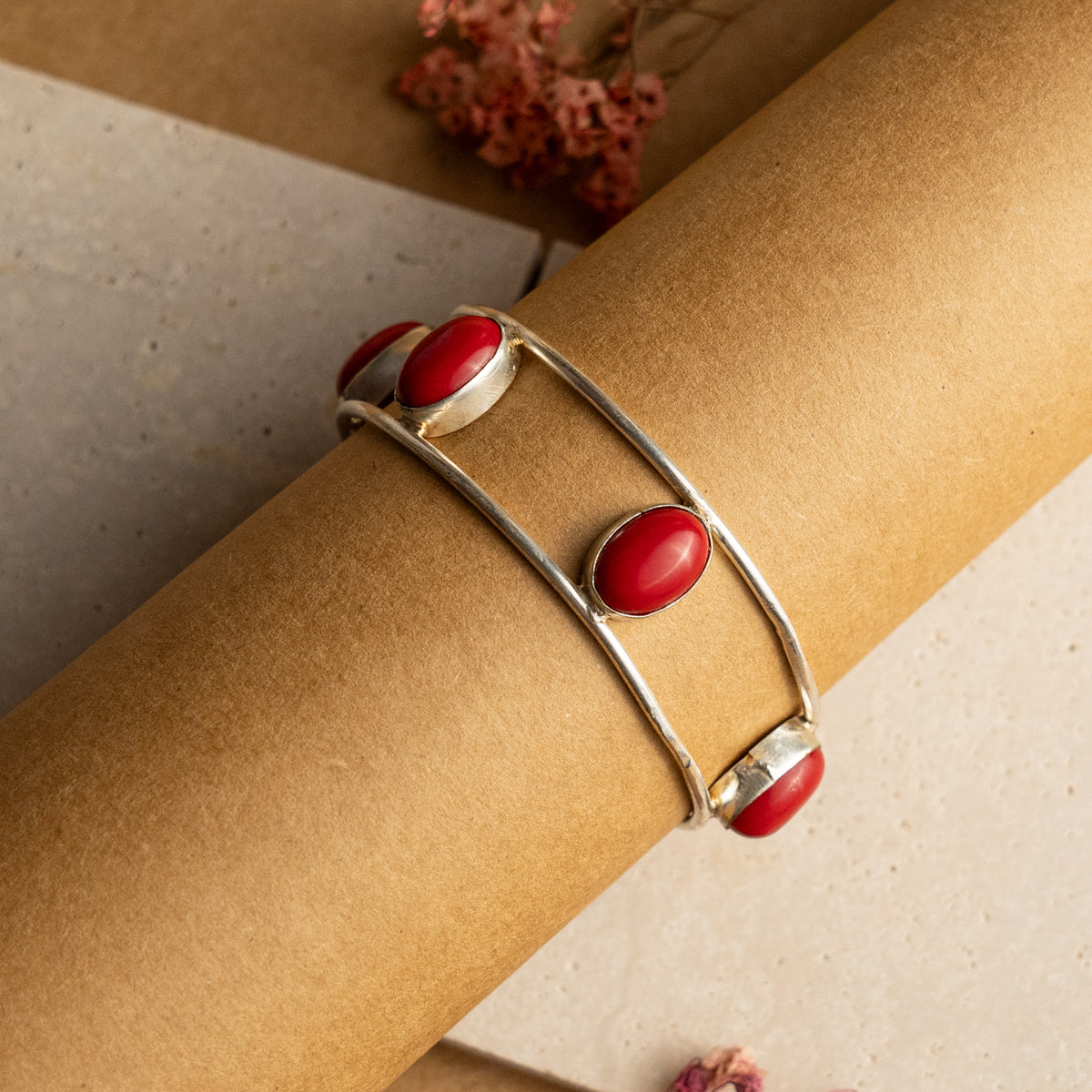 RITHVANA  HAND HAMMERED AND HANDMADE CORAL SILVER TONED FAUX SILVER CLASSIC  BRACELETS BR38