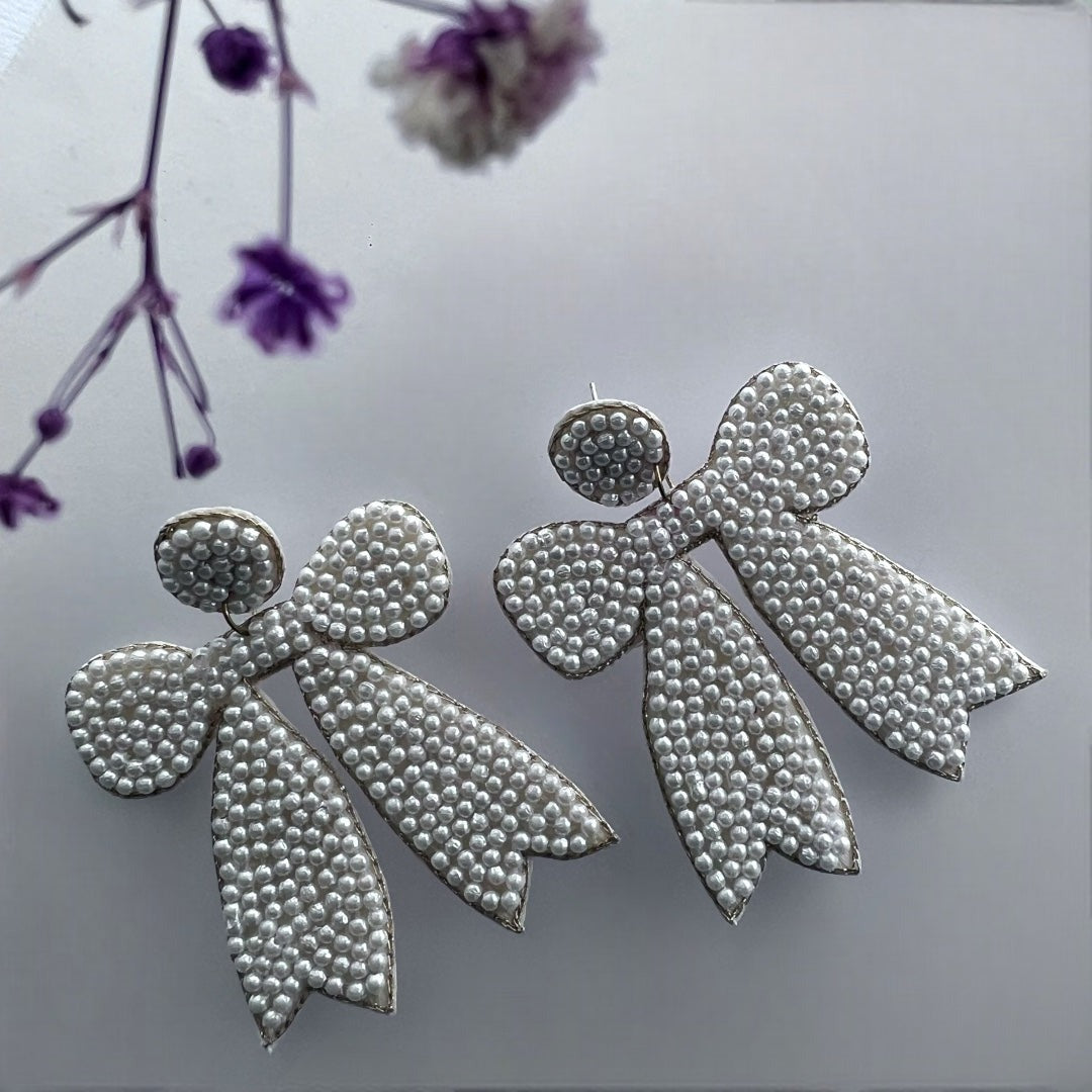 BOW POP FABRIC AND BEADS HANDMADE EARRING ER498