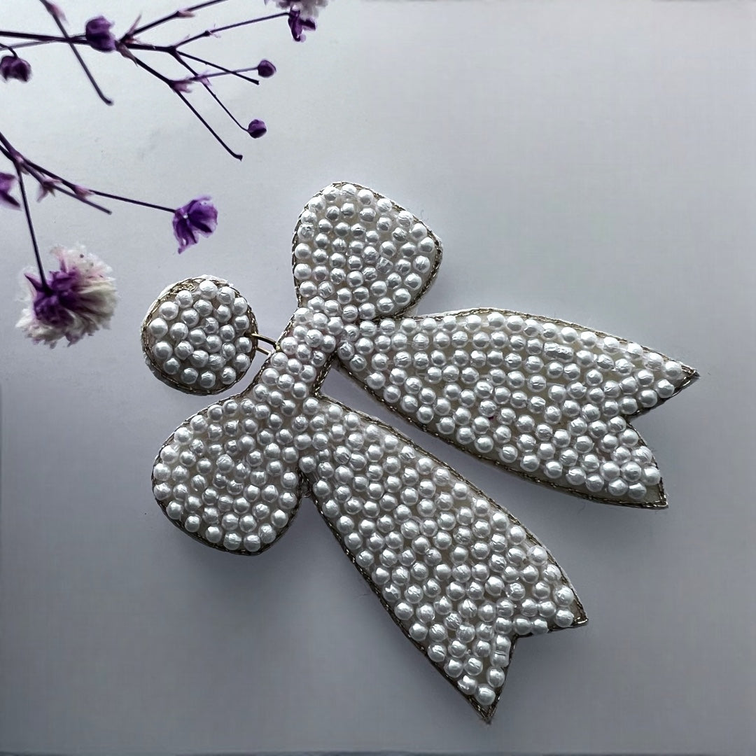 BOW POP FABRIC AND BEADS HANDMADE EARRING ER498
