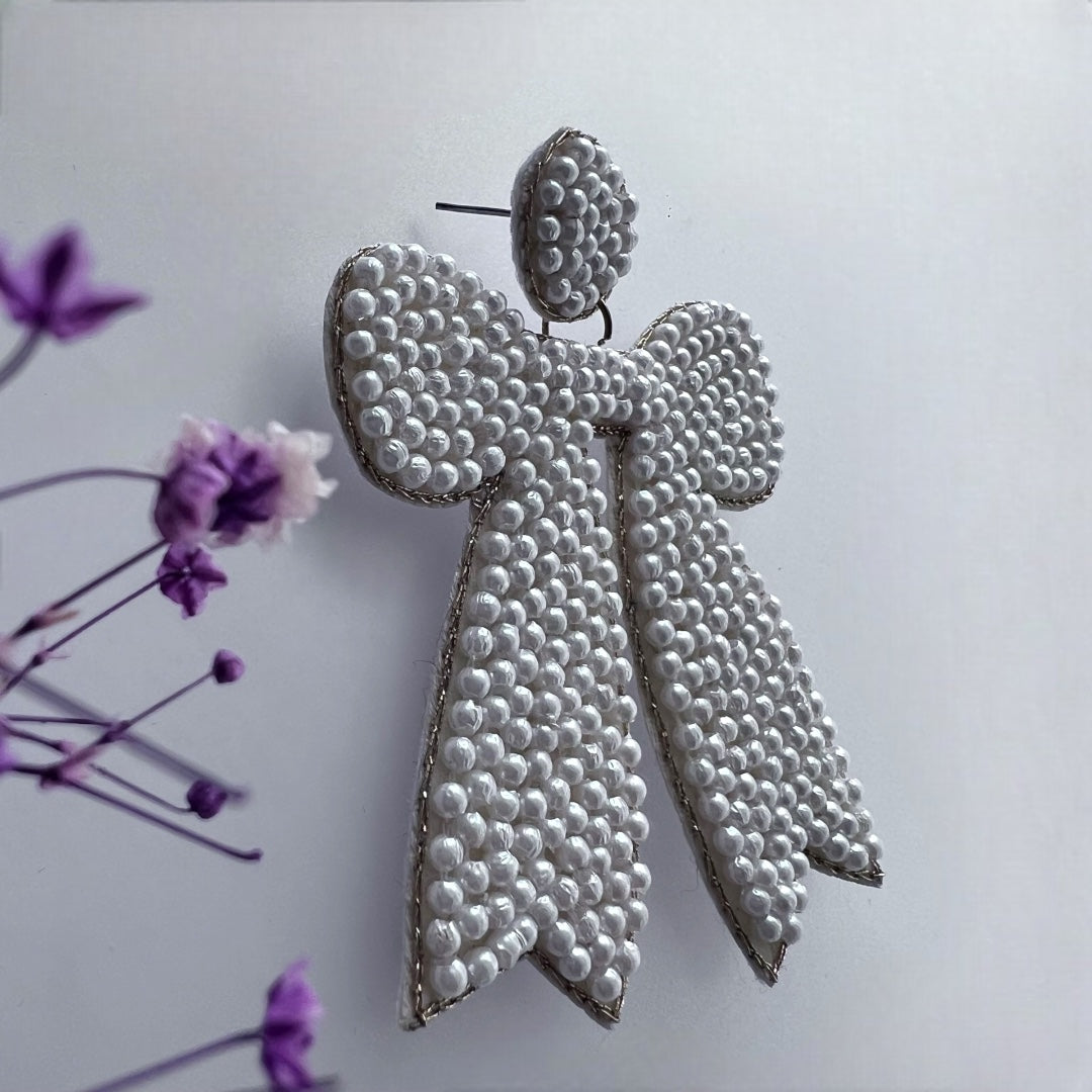 BOW POP FABRIC AND BEADS HANDMADE EARRING ER498