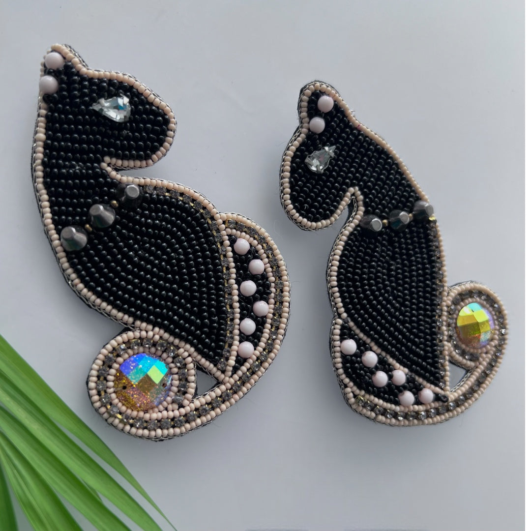 COPY CAT FABRIC AND BEADS HANDMADE EARRING ER499