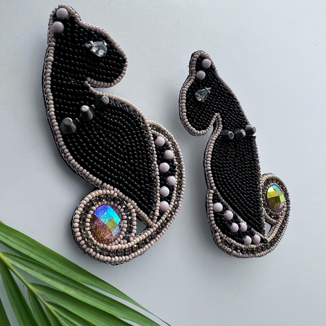 COPY CAT FABRIC AND BEADS HANDMADE EARRING ER499