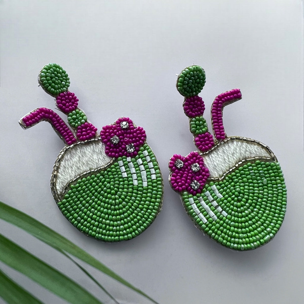 CO CO GREEN FABRIC AND BEADS HANDMADE AND HAND STITCHED EARRING ER500
