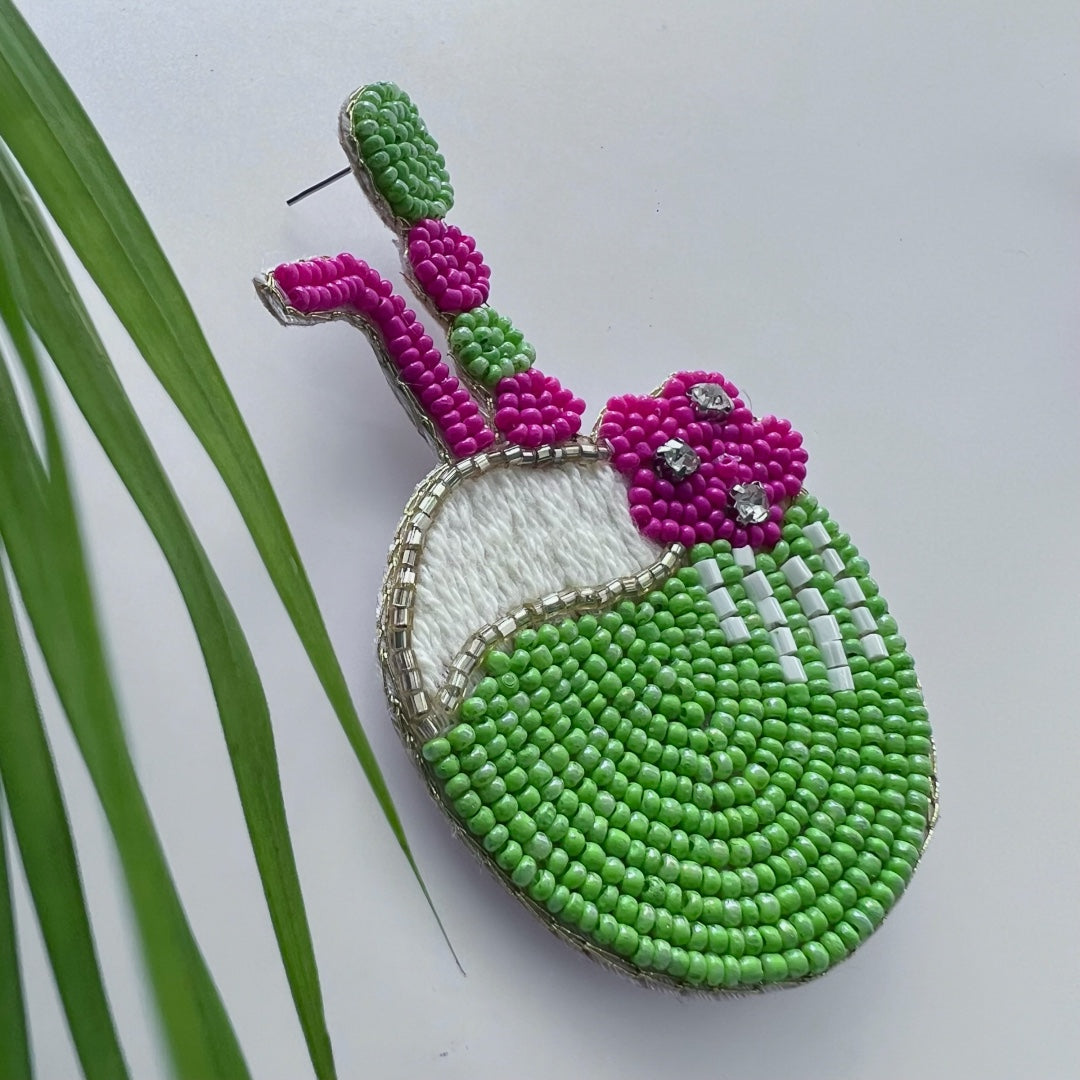 CO CO GREEN FABRIC AND BEADS HANDMADE AND HAND STITCHED EARRING ER500