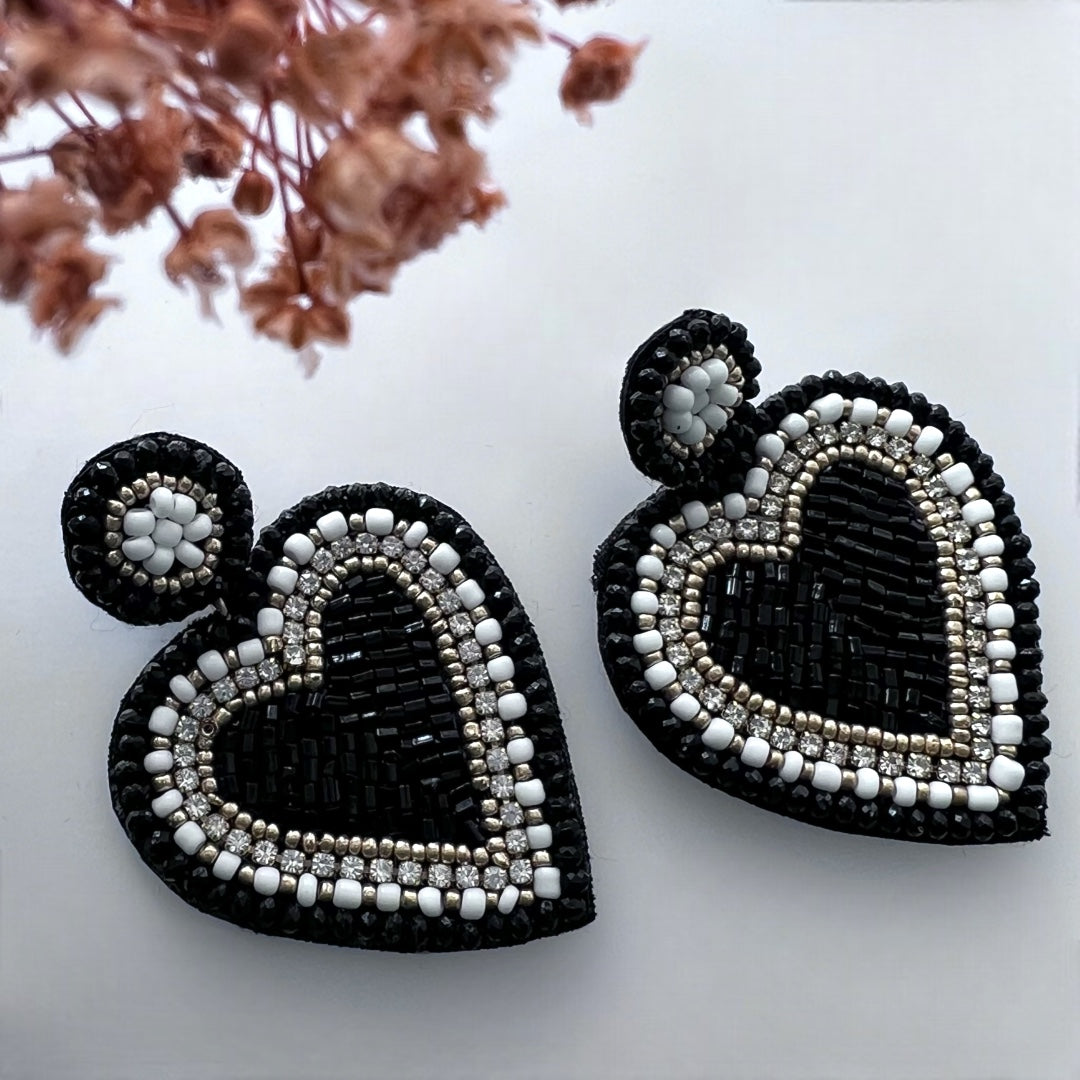 LOVELY HEART FABRIC AND BEADS HANDMADE EARRING ER502