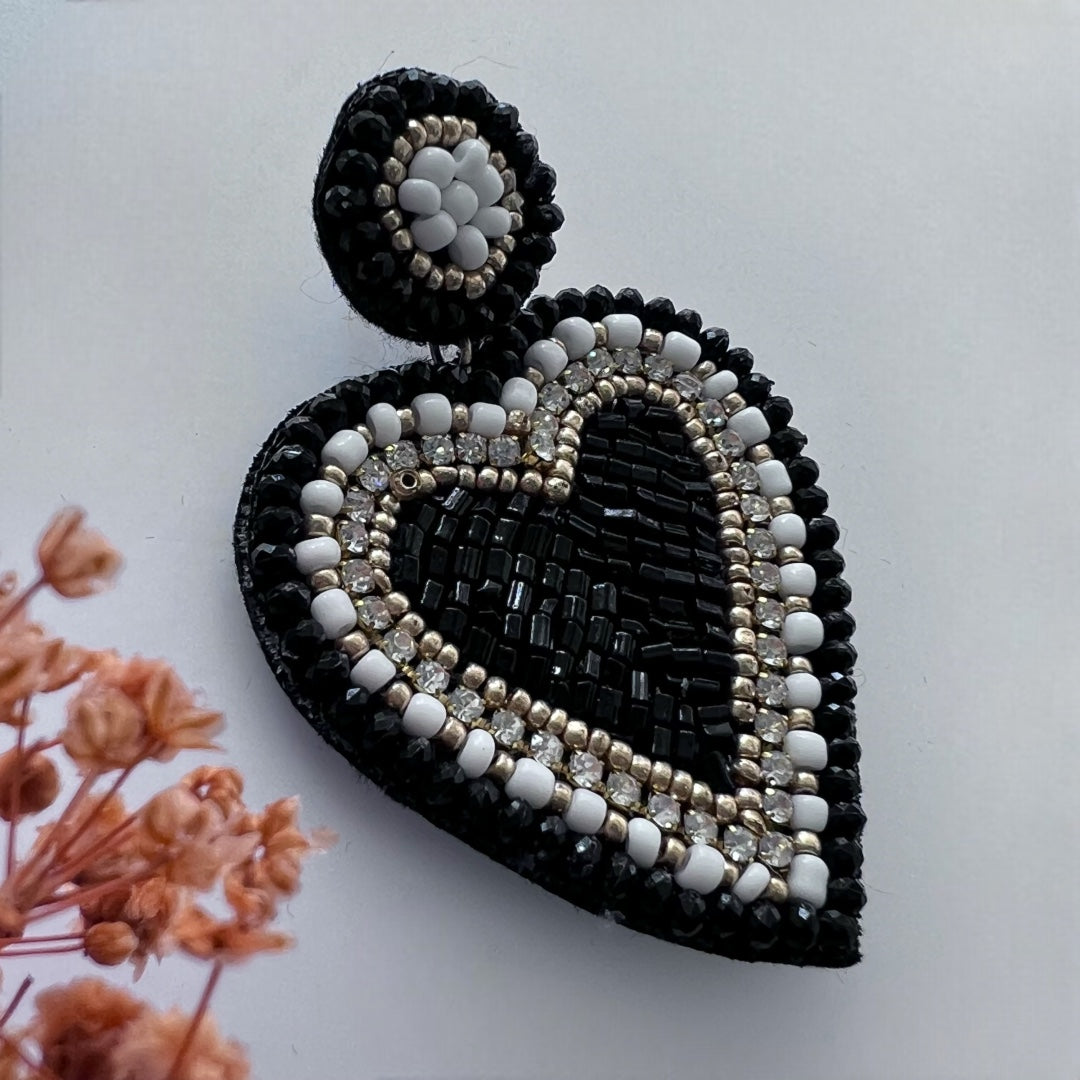 LOVELY HEART FABRIC AND BEADS HANDMADE EARRING ER502