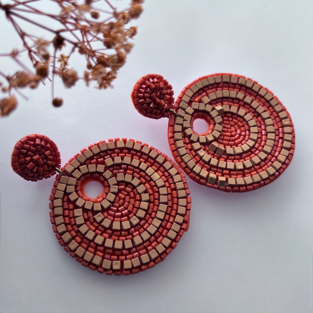 RING O RING FABRIC AND BEADS HANDMADE EARRING ER503