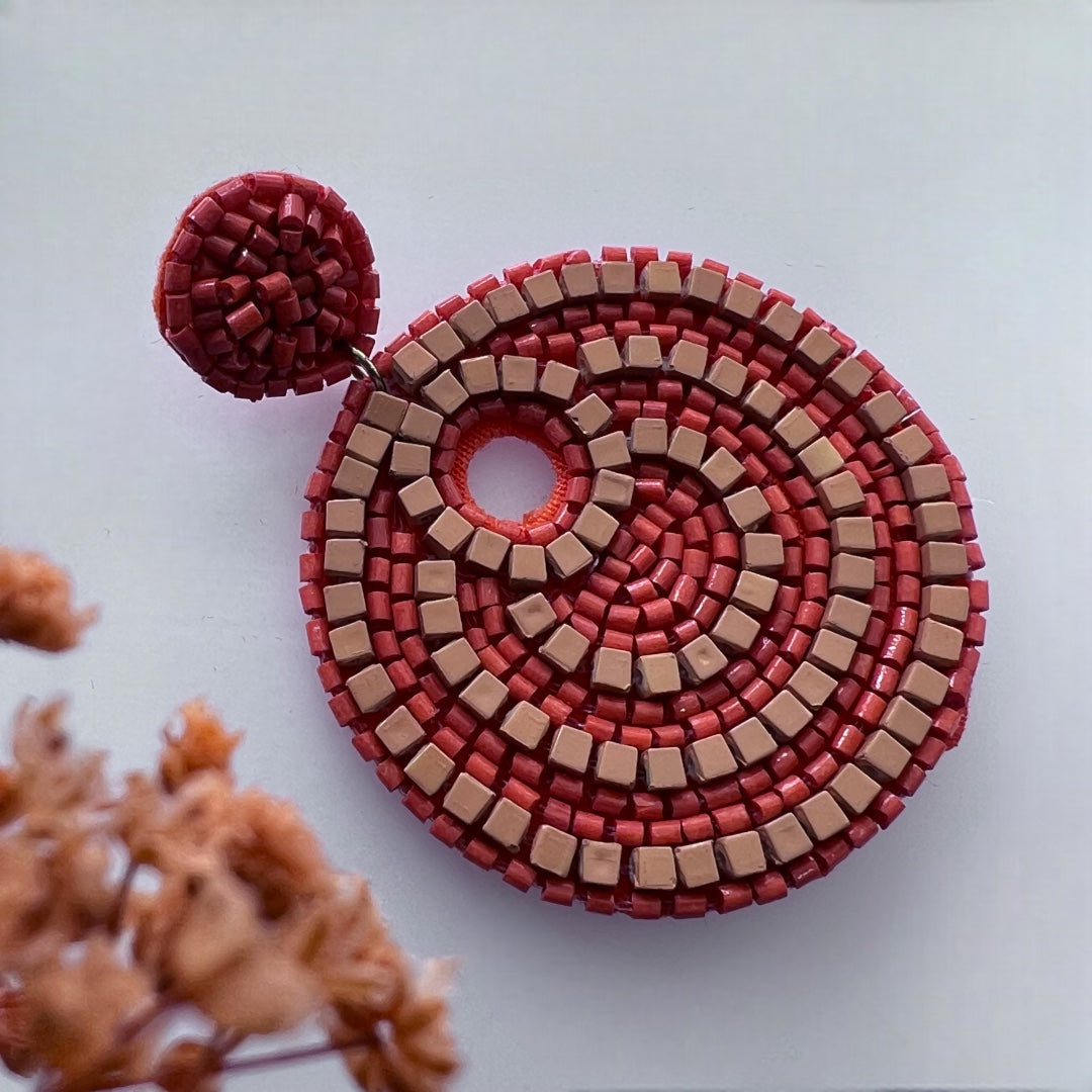 RING O RING FABRIC AND BEADS HANDMADE EARRING ER503