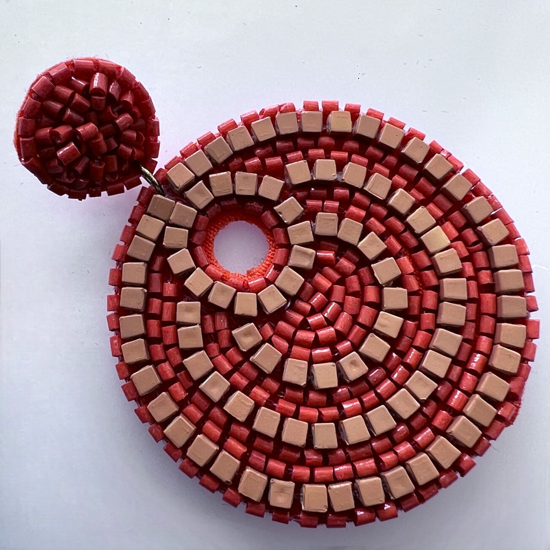 RING O RING FABRIC AND BEADS HANDMADE EARRING ER503