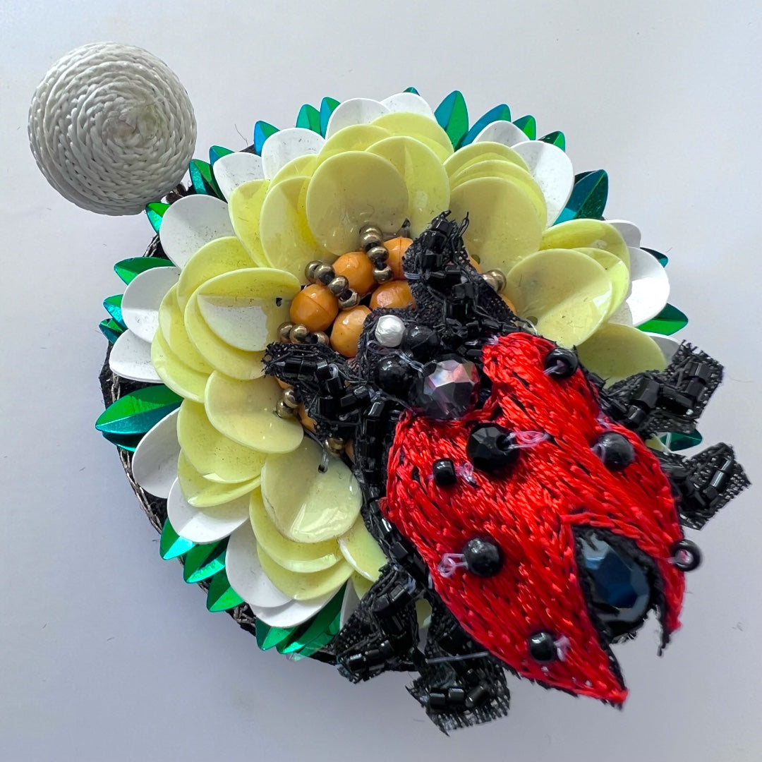 LADY BUG FABRIC AND BEADS HAND STITCHED AND  HANDMADE EARRING ER504