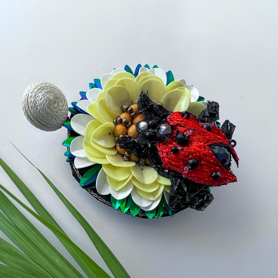 LADY BUG FABRIC AND BEADS HAND STITCHED AND  HANDMADE EARRING ER504