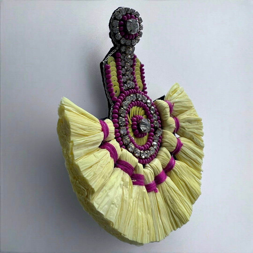 FLORAL STRAW FABRIC AND BEADS HANDMADE EARRING ER505