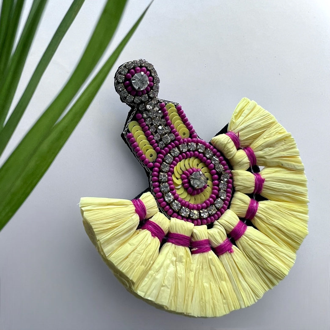 FLORAL STRAW FABRIC AND BEADS HANDMADE EARRING ER505
