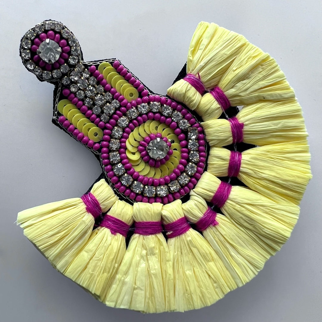 FLORAL STRAW FABRIC AND BEADS HANDMADE EARRING ER505