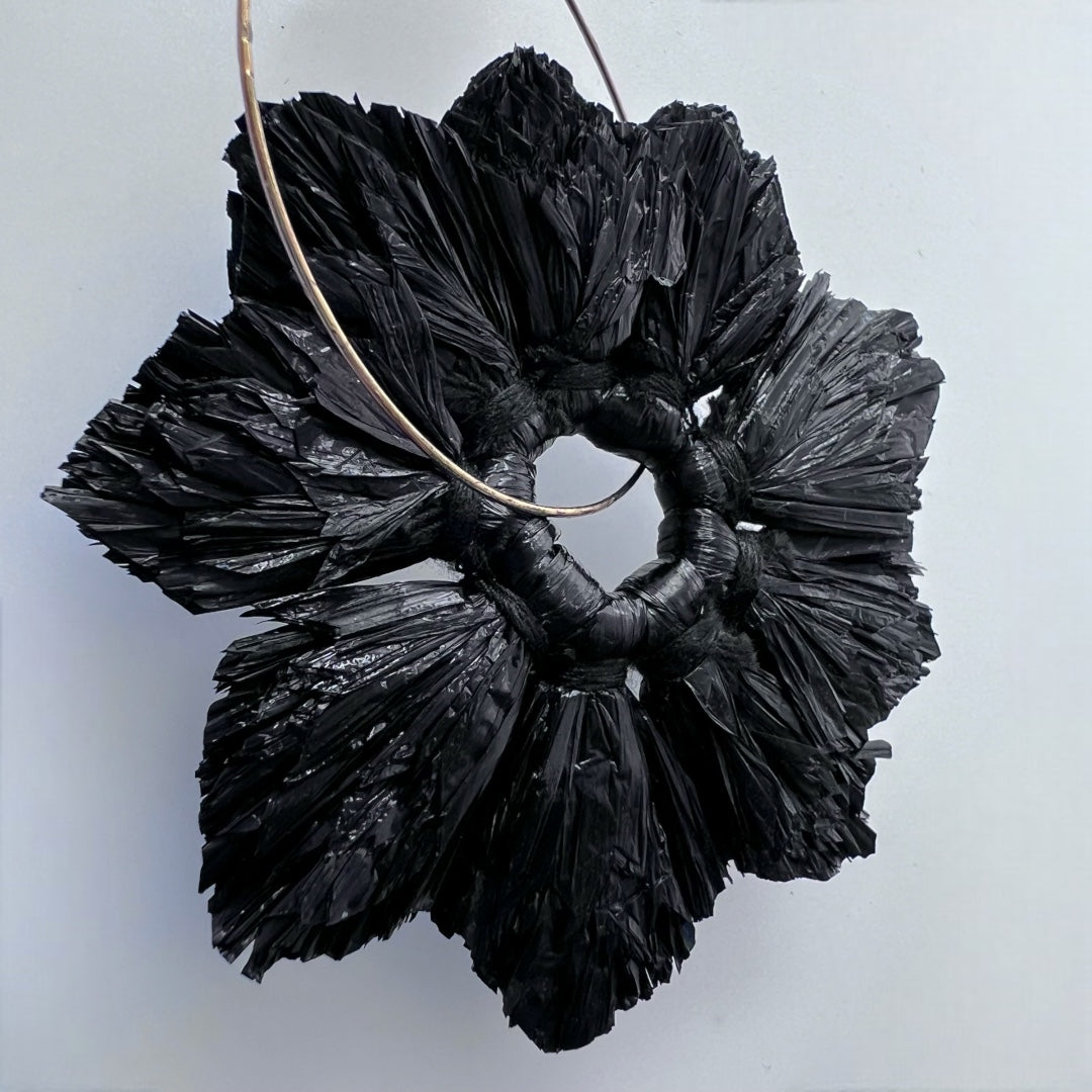 STRAW LOOPY FLORAL FABRIC AND BEADS HANDMADE EARRING ER510