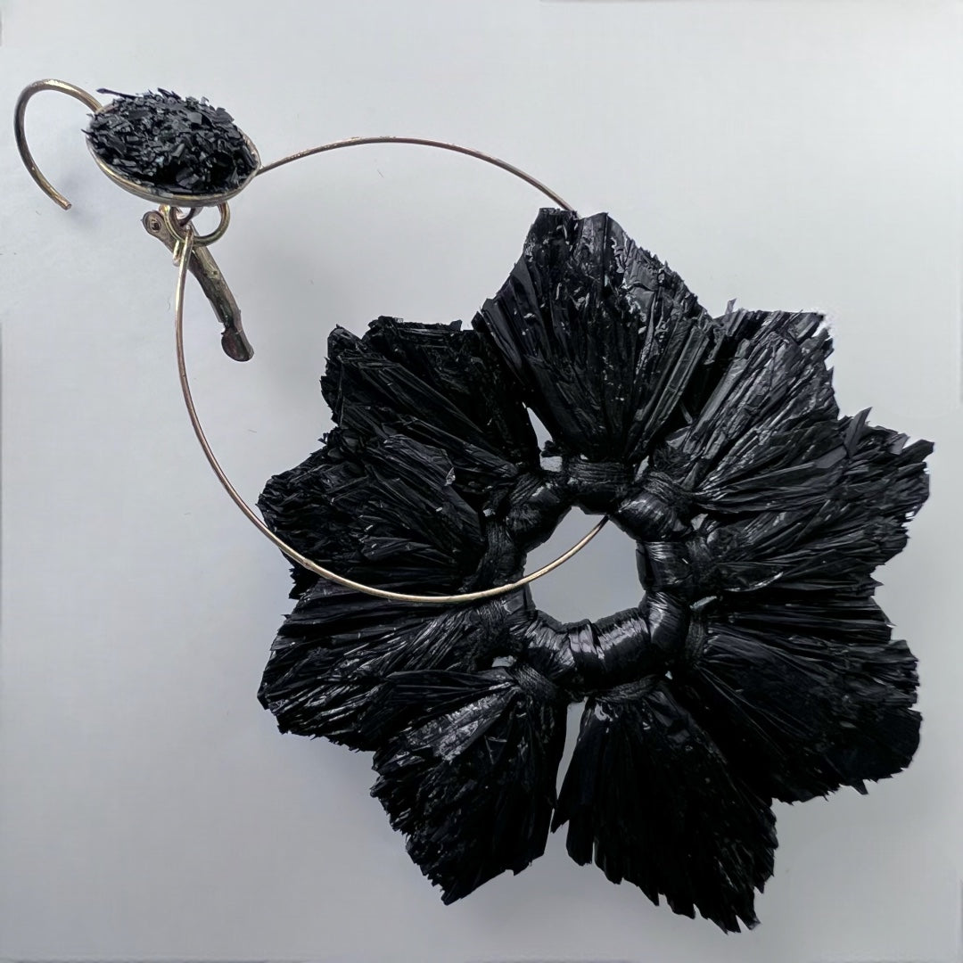 STRAW LOOPY FLORAL FABRIC AND BEADS HANDMADE EARRING ER510