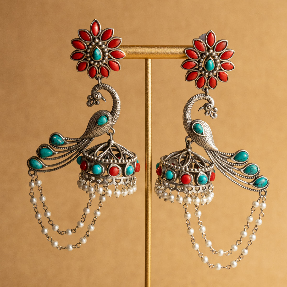 SINAMIKA FAUX SILVER RAW AND RASTIC SEMI HANDMADE JHUMKAS EARRINGS ER666