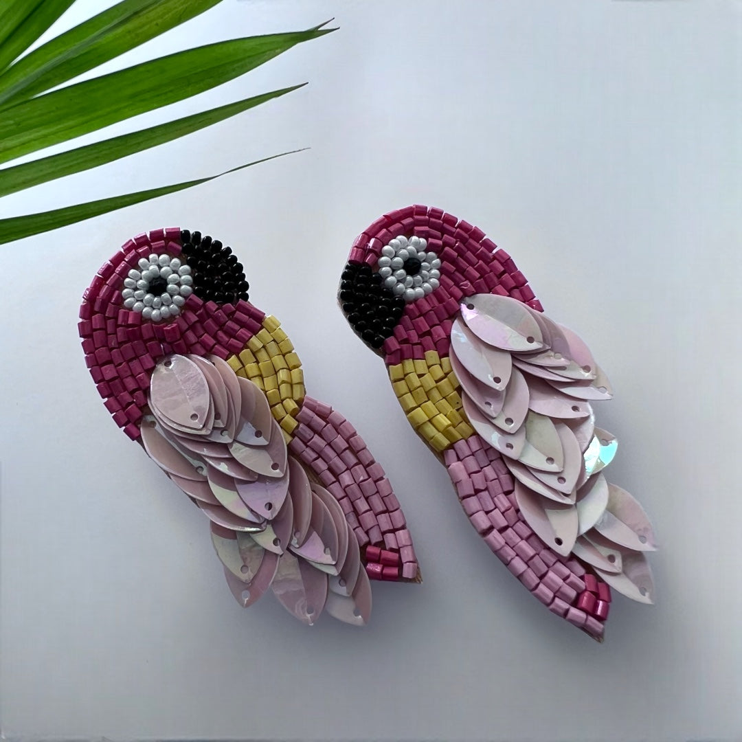 PERROQUET FABRIC AND BEADS HANDMADE EARRING ER480