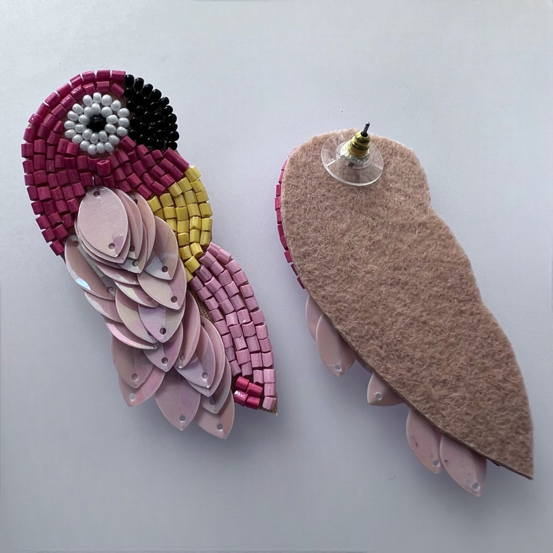 PERROQUET FABRIC AND BEADS HANDMADE EARRING ER480