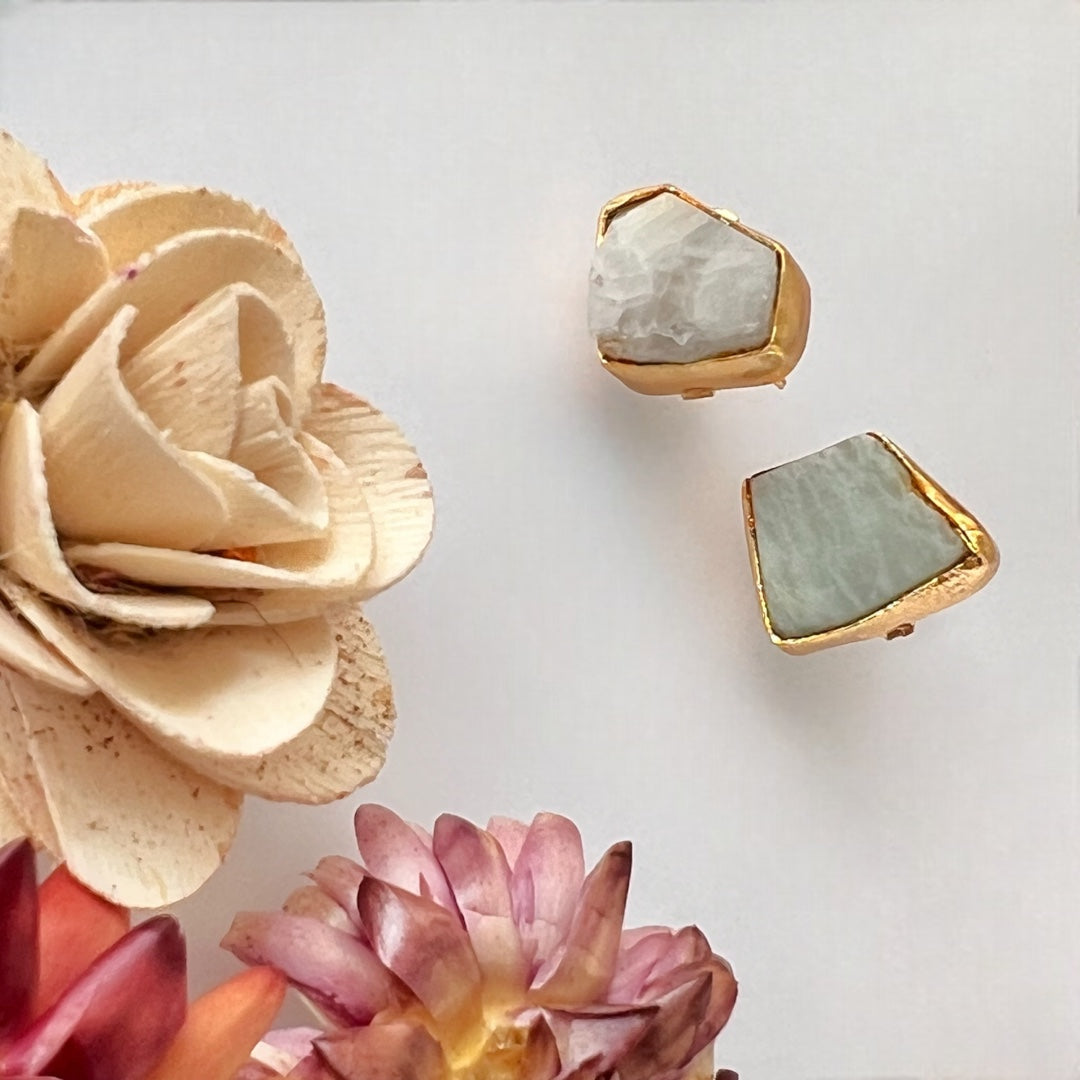 AVA 9 STONE SET HANDMADE HAND HAMMERED RAW STONE NECKPIECE LONG STONE SET WITH EARRING-NL239