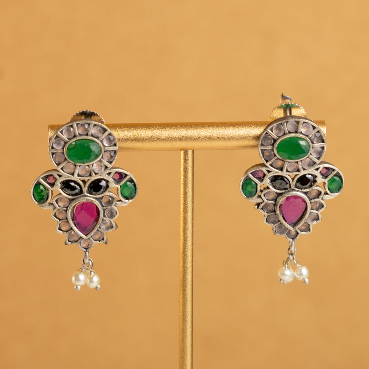 VARDHANA FAUX SILVER PREMIUM SEMI HANDMADE NECKLACE WITH EARRINGS NL127