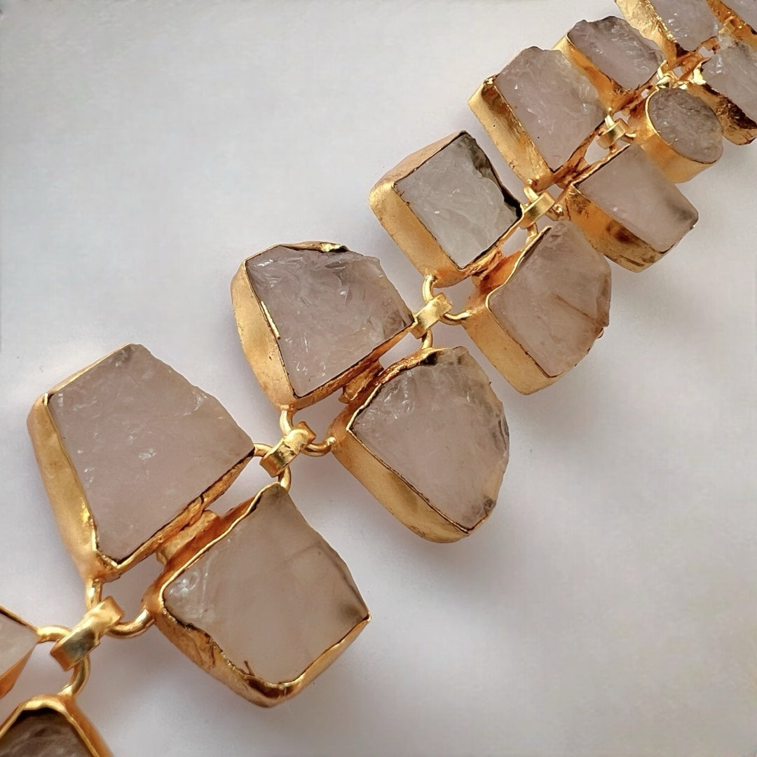 AVA 9 STONE SET HANDMADE HAND HAMMERED RAW STONE NECKPIECE LONG STONE SET WITH EARRING-NL239