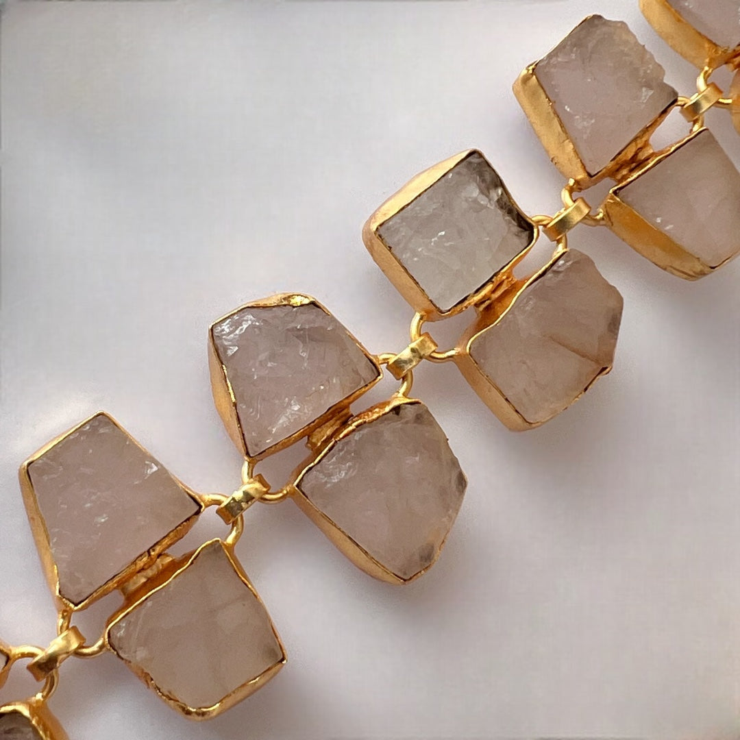 AVA 9 STONE SET HANDMADE HAND HAMMERED RAW STONE NECKPIECE LONG STONE SET WITH EARRING-NL239