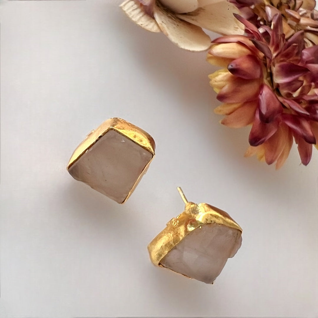 AVA 9 STONE SET HANDMADE HAND HAMMERED RAW STONE NECKPIECE LONG STONE SET WITH EARRING-NL239