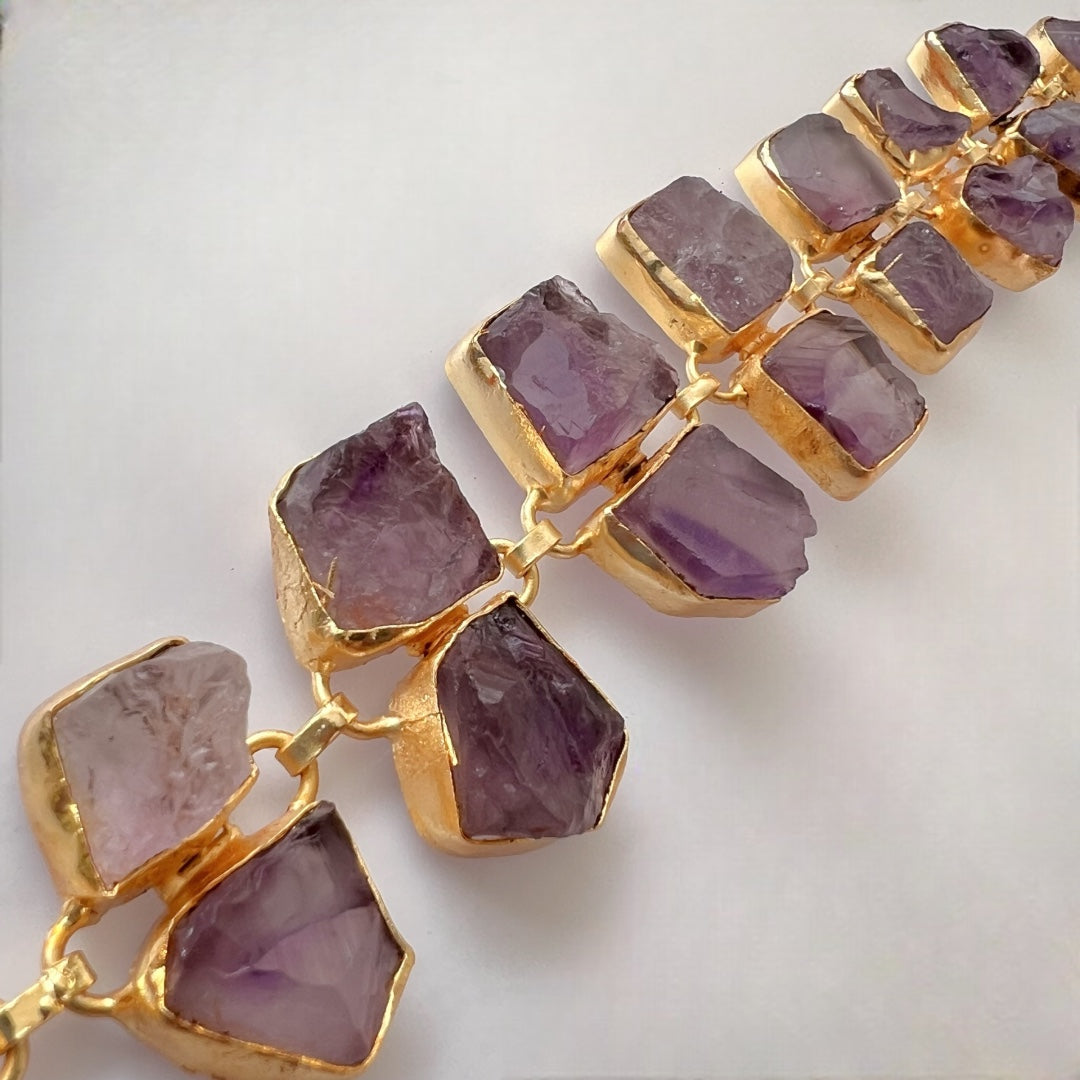 AVA 9 STONE SET HANDMADE HAND HAMMERED RAW STONE NECKPIECE LONG STONE SET WITH EARRING-NL239