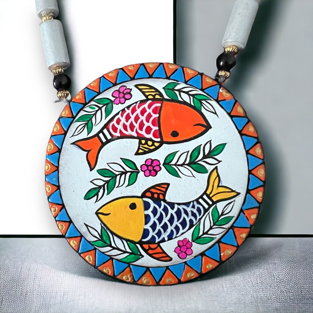 JOY OF TWO FISH ART TEROCOTTA  NECKLACE WITH EARRINGS TR26