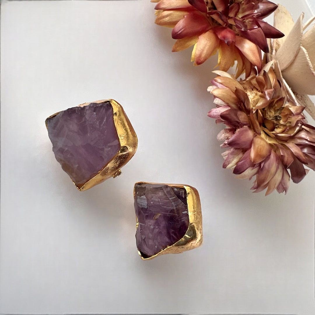 AVA 9 STONE SET HANDMADE HAND HAMMERED RAW STONE NECKPIECE LONG STONE SET WITH EARRING-NL239