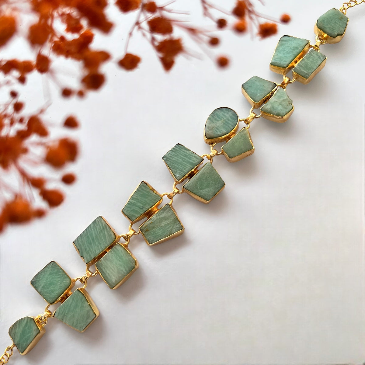 AVA 9 STONE SET HANDMADE HAND HAMMERED RAW STONE NECKPIECE LONG STONE SET WITH EARRING-NL239