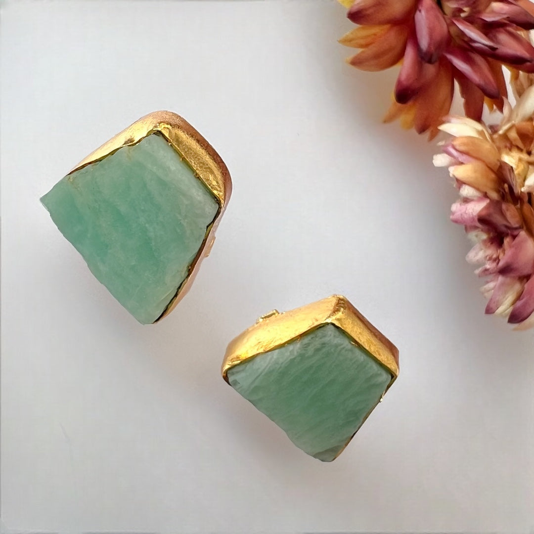 AVA 9 STONE SET HANDMADE HAND HAMMERED RAW STONE NECKPIECE LONG STONE SET WITH EARRING-NL239